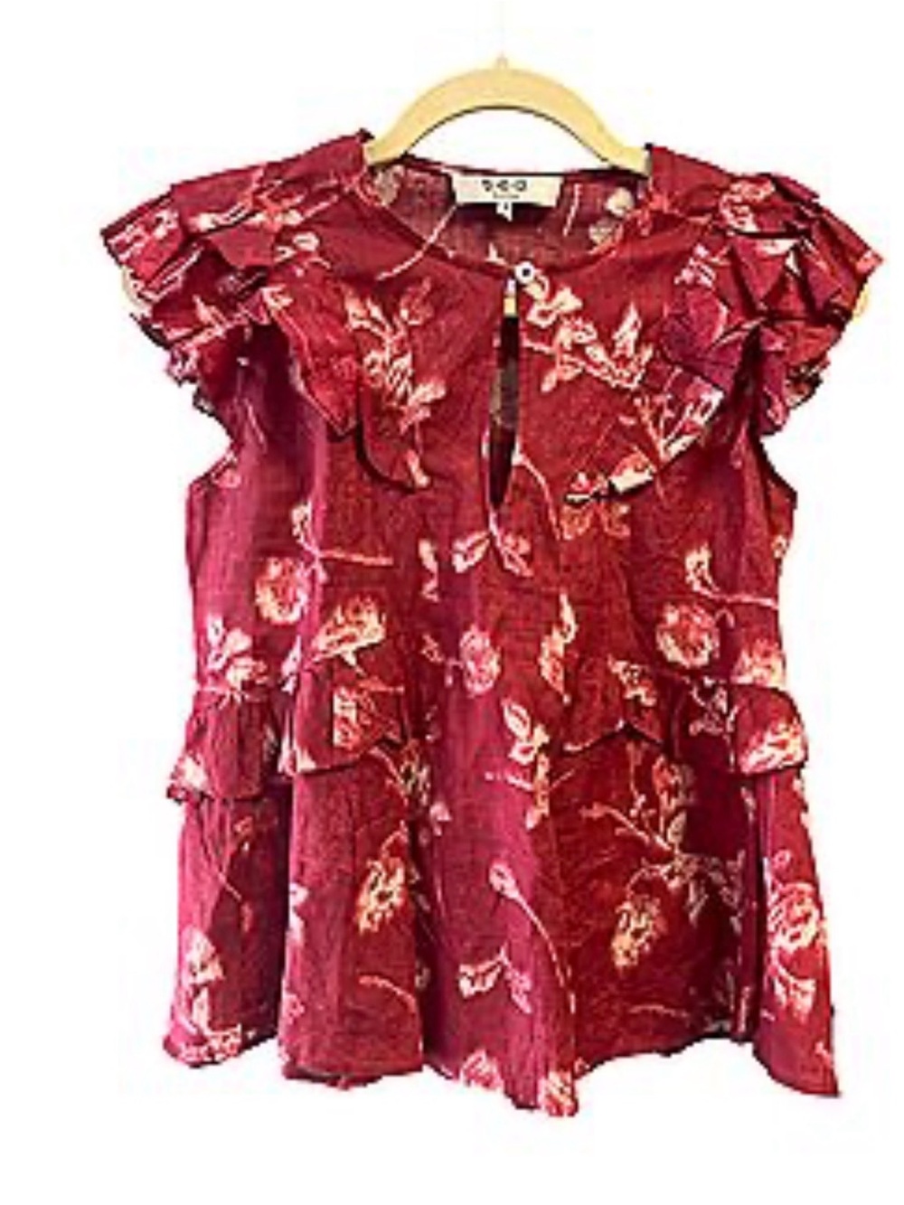 Sea New York Raspberry Floral Ruffle Keyhole Top - Picture 3 of 5